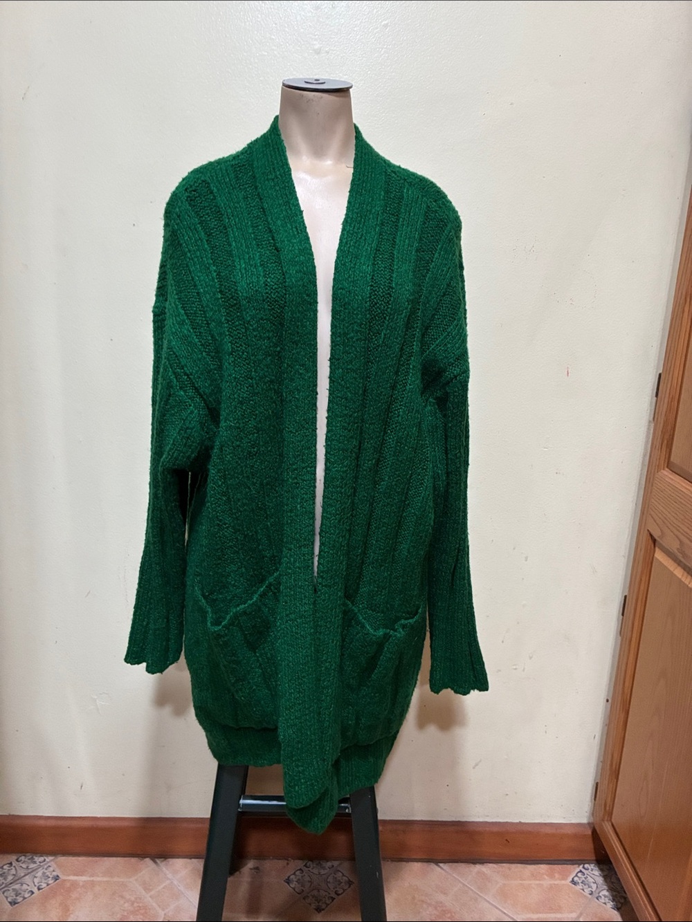 Zara Emerald Green Open-Front Knit Cardigan